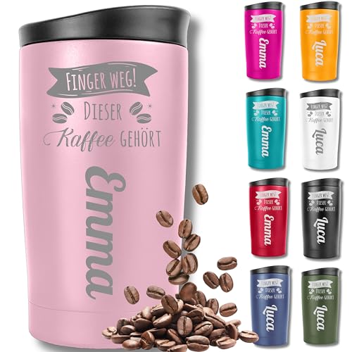 KUINEA Thermobecher personalisiert mit Gravur – [100 % auslaufsicher] Coffee To Go Becher 350 ml – personalisierter Kaffeebecher Edelstahl – rosa – ideale Geschenkidee für Männer & Frauen von KUINEA