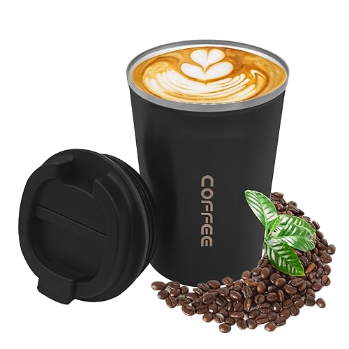 380ml Kaffeebecher To Go Edelstahl, Edelstahl doppelwandig Vakuum isoliert auslaufsicher, Auslaufsicherer Kaffeebecher To Go Thermo, Kaffeebecher mit Deckel für Reisen, Campin von KUIRUNRX