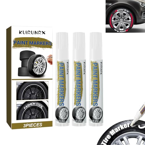 KUIRUNRX® Reifenmarker, Lackstift Auto 3 Stück, Auto Reifenmarkierungsstift DIY, Reifenstift Reifen Lackstifte, für Auto Motorrad Reifen, Permanentlack Wasserdichte Marker-Stifte von KUIRUNRX