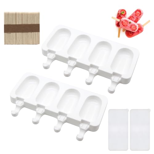 KUIRUNRX® Silikon Eisformen Eis am Stiel, 2 Stück Ice Cream Mold mit 50 Holzstäbchen, Eislutscher Formt Silikonform für Einfaches Entformen, für Perfekte hausgemachte Eiscreme und Popsicles (B) von KUIRUNRX