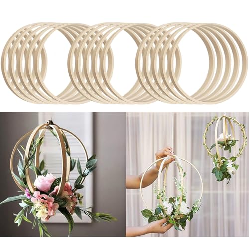 Bambus Floral Hoop, 15 Stück Holzringe zum Basteln Traumfänger Ringe Bambus Holz Bambus Blumenkranz für DIY Traumfänger Hochzeitskranz Dekor und Wandbehang Handwerk 20cm von KUIZHEN