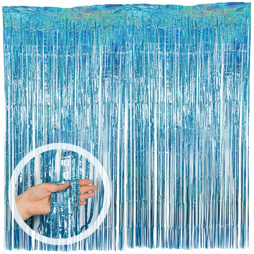 KUIZHEN Lametta Vorhänge Hellblau Glitzer, 6 Stück Metallische Glitzervorhang Fringe 1m x 2m Lametta Vorhänge Hintergrund für Weihnachtsbaum Festivals Party Dekoration Neujahr von KUIZHEN
