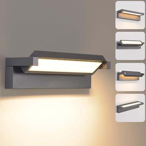 Außenleuchte 36W LED,Wandleuchte Außenlampe Wand, IP65 wasserdichte Außenwandleuchte 3000K Warmweiß Aussenleuchte,Wandlampe Außen Innen mit 350° Schwenkbar Panel für Garten Terrasse Balkon Dunkelgrau von KUKAK