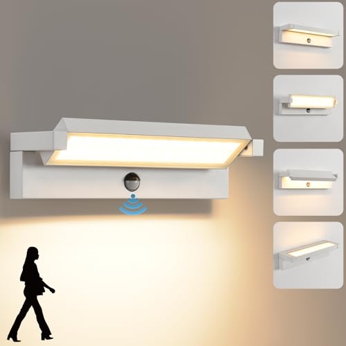 KUKAK LED Wandleuchte Aussen mit Bewegungsmelder,36W Aussenleuchte Wand,IP65 Wasserdichte Außenwandleuchte 3000K Warmweiß Wandlampe Innen,Außenlampe mit 350° Schwenkbar Panel für Garten Terrasse Weiß von KUKAK