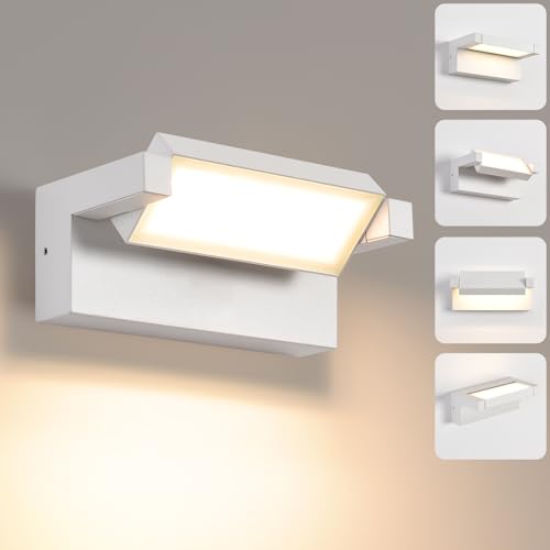 KUKAK Wandleuchte Außen Innen 22W LED,Außenleuchte Außenlampe Wand,IP65 wasserdichte Außenwandleuchte 3000K Warmweiß Aussenleuchte,Wandlampe mit 350° Schwenkbar Panel für Garten Terrasse Balkon Weiß von KUKAK