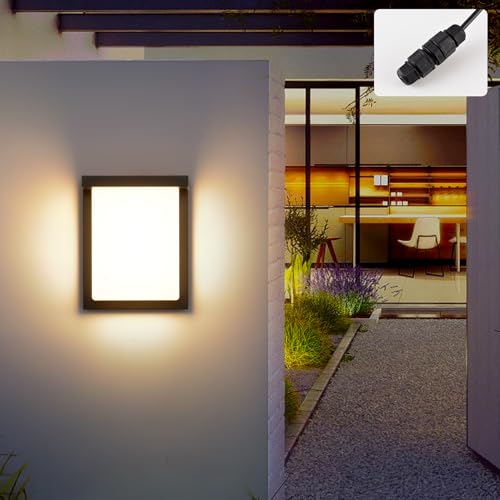 LED Wandleuchte Aussen Innen 24W,Außenleuchte Aussenlampe Wand IP65 wasserdichte,Aluminium Modern Außenwandleuchte 3000K Warmweiß Aussenleuchte,Wandlampe Außen für Terrasse Eingang Garten Balkon Flur von KUKAK