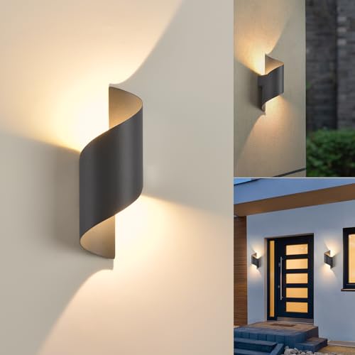 LED Wandleuchte Innen/Außen,10W Außenleuchte Wandlampe,IP65 wasserdichte Aussenleuchte 3000K Warmweiß Aussenleuchten,Modern Up Down Dekorative Wandlichter für Garten,Wohnzimmer,Schlafzimmer Dunkelgrau von KUKAK