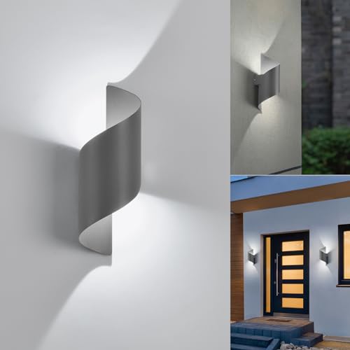 LED Wandleuchte Innen/Außen,10W Außenleuchte Wandlampe,IP65 wasserdichte Aussenleuchte 6000K kaltweiß Aussenleuchten,Modern Up Down Dekorative Wandlichter für Garten,Wohnzimmer,Schlafzimmer Anthrazit von KUKAK