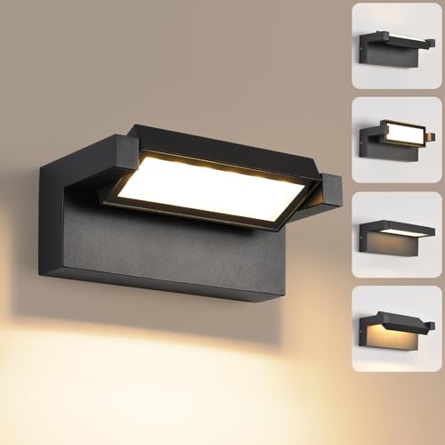 Wandleuchte Außen Innen 22W LED,Außenleuchte Außenlampe Wand,IP65 wasserdichte Außenwandleuchte 3000K Warmweiß Aussenleuchte,Wandlampe mit 350° Schwenkbar Panel für Garten Terrasse Balkon Schwarz von KUKAK