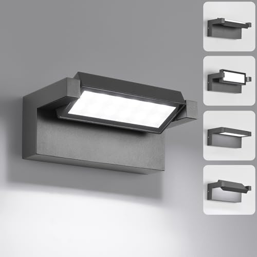 Wandleuchte Außen Innen 22W LED,Außenleuchte Außenlampe Wand,IP65 wasserdichte Außenwandleuchte 6500K Kaltweiß Aussenleuchte,Wandlampe mit 350° Schwenkbar Panel für Garten Terrasse Balkon Dunkelgrau von KUKAK