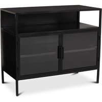Anrichte-Vitrine Wins Metall Schwarz H 82 cm 2 Glastüren, Kleines Vitrinen-Sideboard Industrieller Look von KUKIDE
