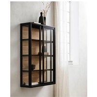 Wandvitrine Mit Schiebetüren Schwarz-Natur H 122 cm, Hängeschrank Holz Im Antiken Landhausstil von KUKIDE