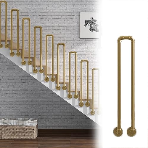 KUKIXKK Haltegriffe, Handläufe für Außentreppen, Treppenhandläufe, Treppengeländerhandläufe für Innentreppen, Treppengeländer für Treppenstufen im Innen- und Außenbereich(Gold,H 75cm/29.5in) von KUKIXKK