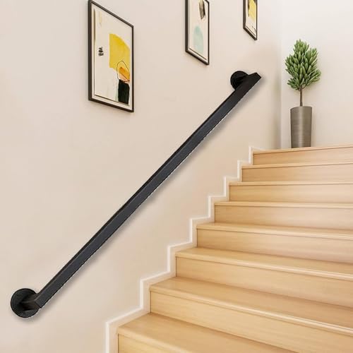 KUKIXKK Moderne Treppenhandläufe, sichere Wandhalterung für Treppengeländer, Handläufe für Senioren, Sicherheitshandläufe für ältere Menschen, Haltegriffhandlauf(Nero,6.6ft/201cm) von KUKIXKK