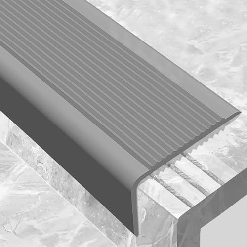 KUKIXKK PVC Winkelprofil Treppenprofil, Treppenkantenprofil selbstklebend, L-Form PVC Kunststoff Antirutsch-Profil Kantenschutz, Breite 4x10CM(Gray,1.9m/6.23ft) von KUKIXKK