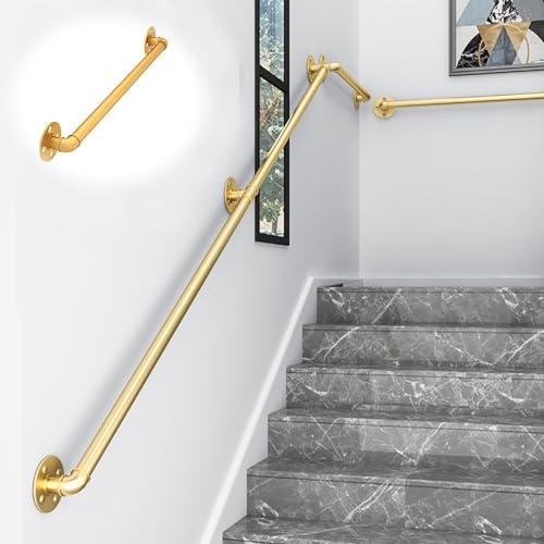KUKIXKK Treppengeländer innen, handlauf treppe, handläufe für treppen, stiegengeländer geländer innen für Villen, Balkone, Flure, Wohnungen,(Gold,120cm/47.2in) von KUKIXKK