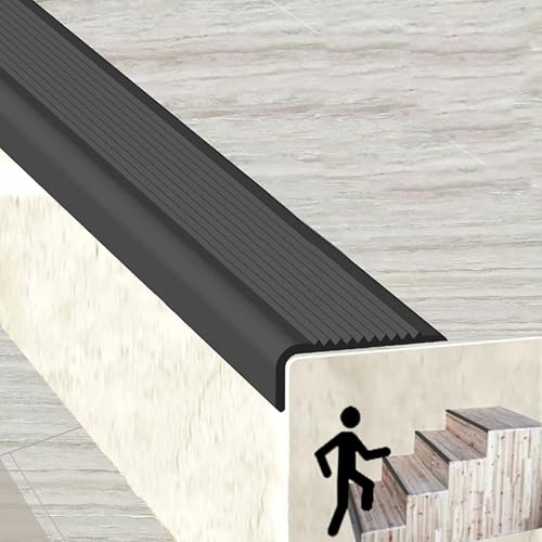 KUKIXKK Treppenkantenprofil, Bullnose-Treppenstufen, kantenschutz selbstklebend, Stufenabdeckungen für Treppen aus Holz, rutschfeste Kantenschutzstreifen, Breite 1,5 x 4 cm(Nero,5.1m/16.73ft) von KUKIXKK