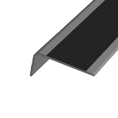 KUKIXKK Treppenkantenprofil Selbstklebend – Kantenschutz aus Vinyl, Treppenprofil Selbstklebender, Stufenkantenprofil, Kantenprofil, Antirutschstreifen, Breite: 3,5 x7cm(Black Gray,250in/6.35m) von KUKIXKK