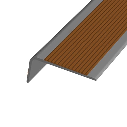 KUKIXKK Treppenkantenprofil Selbstklebend – Kantenschutz aus Vinyl, Treppenprofil Selbstklebender, Stufenkantenprofil, Kantenprofil, Antirutschstreifen, Breite: 3,5 x7cm(Brown Gray,90in/2.28m) von KUKIXKK