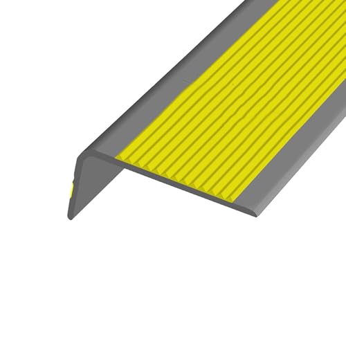 KUKIXKK Treppenkantenprofil Selbstklebend – Kantenschutz aus Vinyl, Treppenprofil Selbstklebender, Stufenkantenprofil, Kantenprofil, Antirutschstreifen, Breite: 3,5 x7cm(Yellow Gray,250in/6.35m) von KUKIXKK