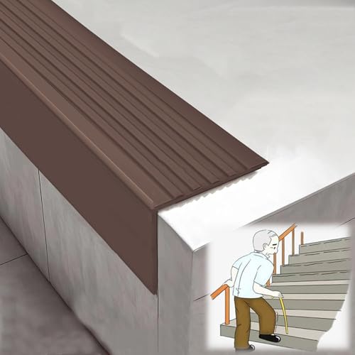 KUKIXKK Treppenkantenprofil Winkelprofil Kantenschutzprofil, Kantenschutz Eckenschutz Non-Rutsch Treppenkante Treppen-Kantenprofil Winkel-Schutzprofil(Brown,2.5m/8.20ft) von KUKIXKK