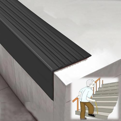 KUKIXKK Treppenkantenprofil Winkelprofil Kantenschutzprofil, Kantenschutz Eckenschutz Non-Rutsch Treppenkante Treppen-Kantenprofil Winkel-Schutzprofil(Nero,2.4m/7.87ft) von KUKIXKK