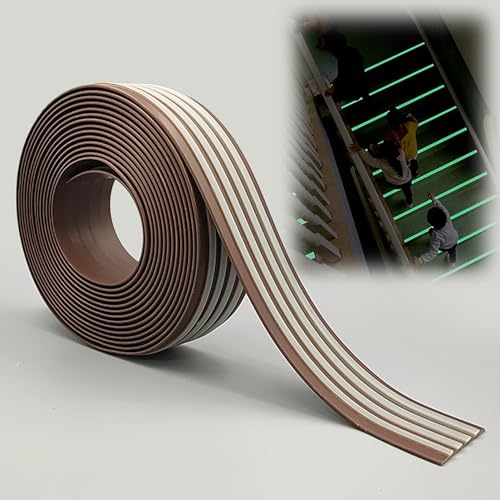 KUKIXKK Treppenkantenschutz, Treppenkantenschutz aus PVC-Vinyl, rutschfeste Trittstufen, Treppenkantenleiste mit im Dunkeln leuchtendem Streifen, B: 5 cm(Brown,L 5m) von KUKIXKK