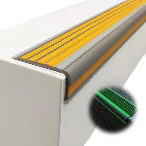 KUKIXKK Treppenprofil treppenkantenprofil selbstklebend mit im Dunkeln leuchtenden Streifen, rutschfeste Stufenkantenverkleidung aus PVC-Streifen, (Giallo,L 1000in/25.4m) von KUKIXKK