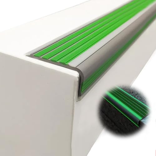 KUKIXKK Treppenprofil treppenkantenprofil selbstklebend mit im Dunkeln leuchtenden Streifen, rutschfeste Stufenkantenverkleidung aus PVC-Streifen, (Green,L 78.7in/2m) von KUKIXKK