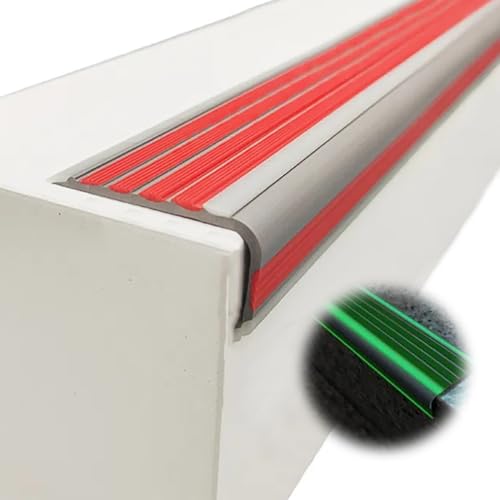 KUKIXKK Treppenprofil treppenkantenprofil selbstklebend mit im Dunkeln leuchtenden Streifen, rutschfeste Stufenkantenverkleidung aus PVC-Streifen, (Rosso,L 45in/1.14m) von KUKIXKK