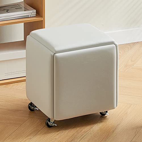 KUKIXO 5 In 1 Nesting Hocker Fußstütze Hocker, Polsterhocker Würfel Fußstütze Sitz Stapelbarer Hocker Fußhocker Mit Rädern Kreatives Sofa Für Zuhause Wohnzimmer Schlafzimmer (Size : Beige A) von KUKIXO