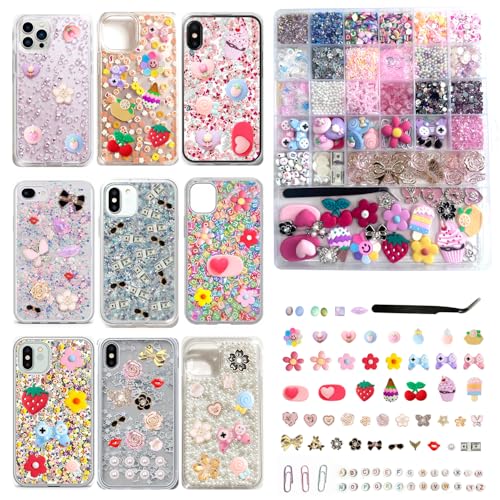 KUKKUME 5000 Stück Junk Case Charms Kit Scrapbooking Kit Handy-Charm-Bastelset Junk Case Charms 57 Arten von Zubehör mit Aufbewahrungsbox und Pinzette für DIY Handwerk Scrapbooking Schmuckherstellung von KUKKUME
