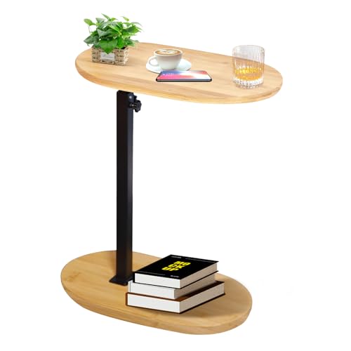 KUKKUME Beistelltisch C Form Höhenverstellbar Kleiner Tisch Bambusholz und Metall Couchtisch Sofatisch Kaffeetisch Side Table Sofa Table Betttisch für Wohnzimmer Bad Bett Sofa und Kaffee KUKKUME Beistelltisch C Form Höhenverstellbar Kleiner Tisch Bambusholz und Metall Couchtisch Sofatisch Kaffeetisch Side Table Sofa Table Betttisch für Wohnzimmer Bad Bett Sofa und Kaffee von KUKKUME