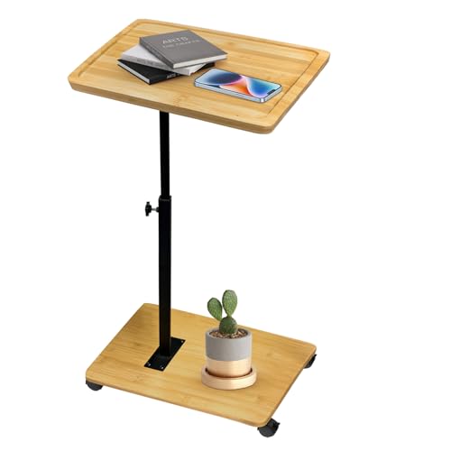 KUKKUME Beistelltisch C Form Höhenverstellbar mit Rollen Kleiner Tisch Bambusholz und Metall Couchtisch Sofatisch Kaffeetisch 360° Rotierend Betttisch Side Table für Wohnzimmer und Schlafzimmer KUKKUME Beistelltisch C Form Höhenverstellbar mit Rollen Kleiner Tisch Bambusholz und Metall Couchtisch Sofatisch Kaffeetisch 360° Rotierend Betttisch Side Table für Wohnzimmer und Schlafzimmer von KUKKUME