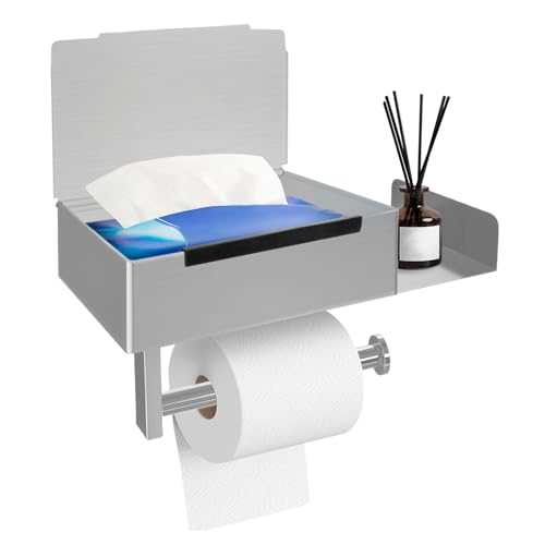 Toilettenpapierhalter mit Feuchttücherbox Klopapierhalter Ohne Bohren Silber Klorollenhalter Edelstahl WC Papier Halterung Rollenhalter Selbstklebend für Toilette Badezimmer Küche von KUKKUME
