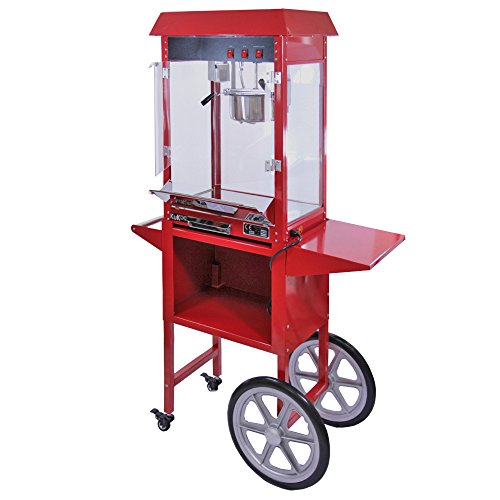 KuKoo Retro Popcornmaschine Popcorn Maker Party Popcornautomat mit Wagen dekorative Innenbeleuchtung Popcorn-Maschine Veranstaltungen Kino Rot von KuKoo