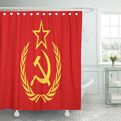 KUKUALE 1 Stück rotes sowjetisches Symbol Hammer Sichel Stern und Kranz Yellow Union Kommunismus Duschvorhänge Wasserdichtes Polyestergewebe 180X180Cm （71X71In） von KUKUALE