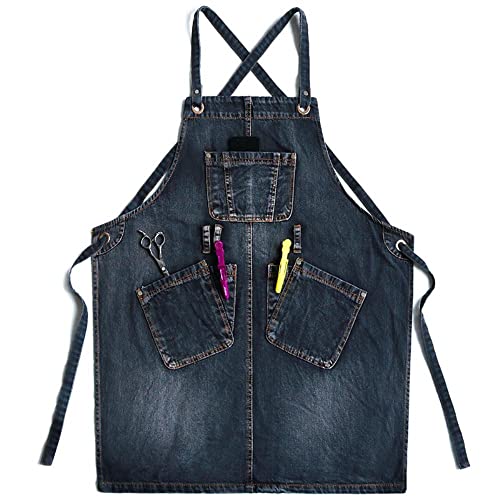 KUKUALE Schürzen für Frauen Mann mit Taschen Schürze Denim Home Küche Kochen Arbeitskleidung Friseur Barista Milchtee Shop Backen Mädchen von KUKUALE