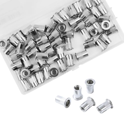62pcs M6 Blindnietmutter, Nietmuttern aus Edelstahl,Gewindenieten Nietmutter,Flachkopf Nietmuttern,Rund Gewindenieten Einnietmuttern Senkkopf für Metall Kunststoff von KUKUJIWA