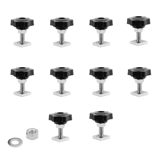 KUKUJIWA 10 Stück T-Schienenschrauben – Dachträgerschrauben M8 x 35 mm mit Rändelschrauben M8 mit Unterlegscheibe 20 x 20 mm quadratische Gleitblöcke für Dachgepäckträger von KUKUJIWA