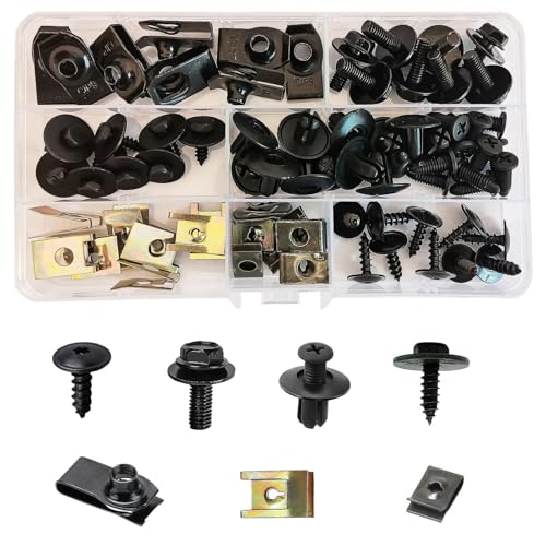 KUKUJIWA 64 Sätze Blechmutter Schraube Mutter Clip Kit,Auto Body Undertray Fender Schrauben, U Typ Befestigungsclips + Metall Muttern + Kunststoff Clips, Universal für Kotflügel KUKUJIWA 64 Sätze Blechmutter Schraube Mutter Clip Kit,Auto Body Undertray Fender Schrauben, U Typ Befestigungsclips + Metall Muttern + Kunststoff Clips, Universal für Kotflügel von KUKUJIWA