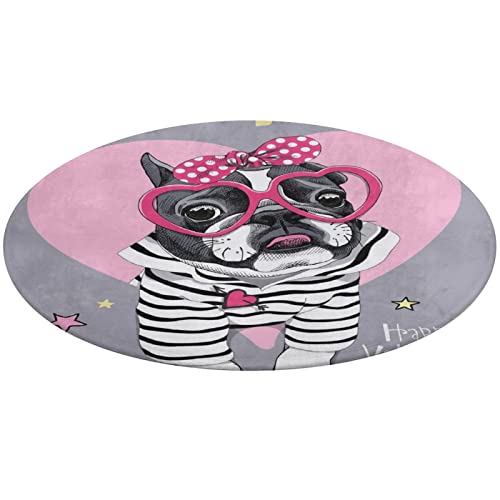 KUKUKA Teppiche Französische Bulldogge rutschfeste Runde Teppiche Für Wohnzimmer Schlafzimmer 60x60cm von KUKUKA