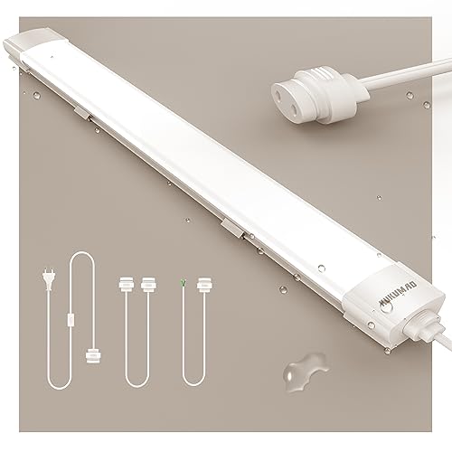 Feuchtraumleuchte LED mit Stecker 36W 4000LM 120CM Verknüpfbar Werkstattlampe IP66 Wasserfest Led Röhre Leuchte für Garage Keller Werkstatt Feuchtraum Bad Büro Warenhaus Hobbyraum,Neutralweiß 4000K. von KUKUMAO