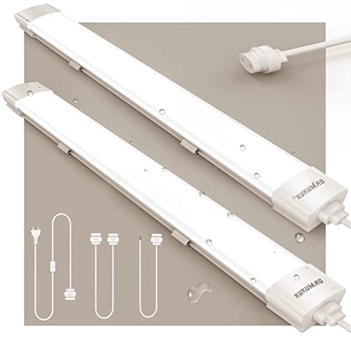 KUKUMAO Feuchtraumleuchte LED Mit Stecker, 36W 120CM Röhre, 4000K Werkstatt Deckenleuchte, IP66 Deckenleuchte, 4000LM Leuchten für Garage Werkstatt Keller Bad [Energieklasse F+] von KUKUMAO
