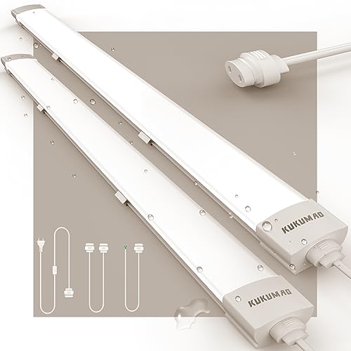 KUKUMAO LED Feuchtraumleuchte mit Stecker, 2 Stück 150CM LED Röhre, 45W LED Deckenleuchte Röhre, 5400LM Neutralweiß 4000K Werkstatt Deckenleuchte, IP66 LED Wannenleuchte für Keller Garage Bad von KUKUMAO
