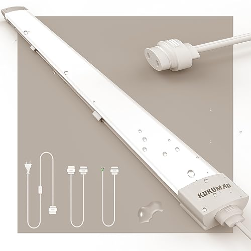 KUKUMAO Feuchtraumleuchte Mit Stecker, 45W 150CM Röhre, 4000K Werkstatt Deckenleuchte, IP66 Deckenleuchte, 4500LM Leuchten für Garage Werkstatt Keller Bad [Energieklasse F+] von KUKUMAO