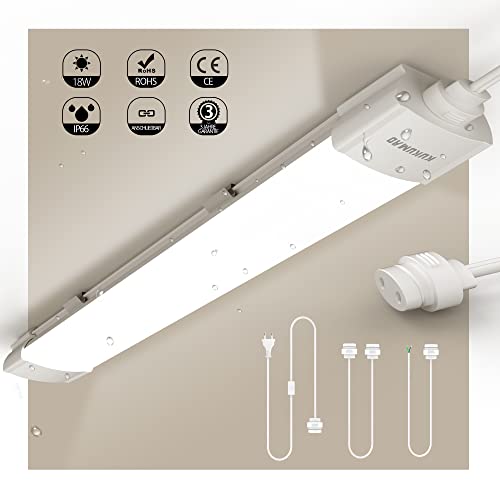 LED Feuchtraumleuchte 18W mit Stecker, Deckenleuchte Bad 4000K Neutralweiß Röhre 60cm helle Decken lampe Wasserfest IP66 Leuchte für Garage Keller Werkstatt Warenhaus Badezimmer Küche von KUKUMAO