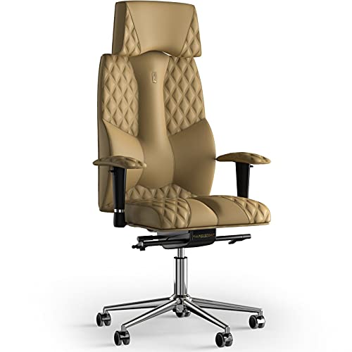 KULIK SYSTEM Ergonomischer Bürostuhl - Komfort & Verstellbarer Stuhl mit Rücken- & Lendenwirbelstütze |Patentiertes Rücken- & Nackenschmerzlinderungsdesign| Business Eco Leder - Beige Design von KULIK SYSTEM