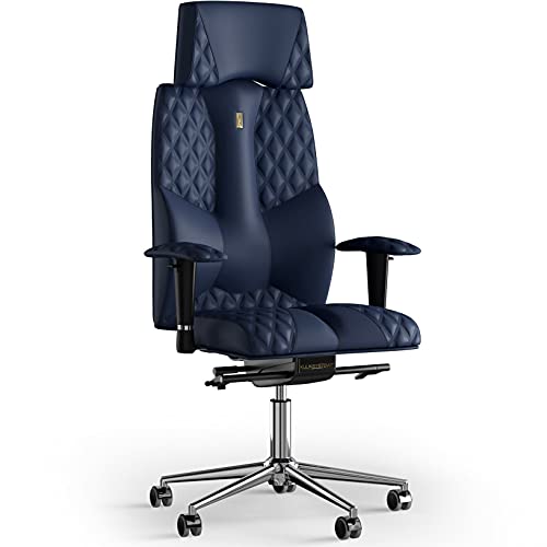 KULIK SYSTEM Ergonomischer Bürostuhl - Komfort & Verstellbarer Stuhl mit Rücken- & Lendenwirbelstütze |Patentiertes Rücken- & Nackenschmerzlinderungsdesign| Business Eco Leder - Blau Design von KULIK SYSTEM