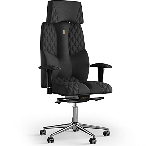 KULIK SYSTEM Ergonomischer Bürostuhl - Komfort & Verstellbarer Stuhl mit Rücken-, Lenden- & Wirbelsäulenstütze |Patentiertes Rücken- & Nackenentlastungsdesign|Business Azure - Schwarz Design Textur von KULIK SYSTEM